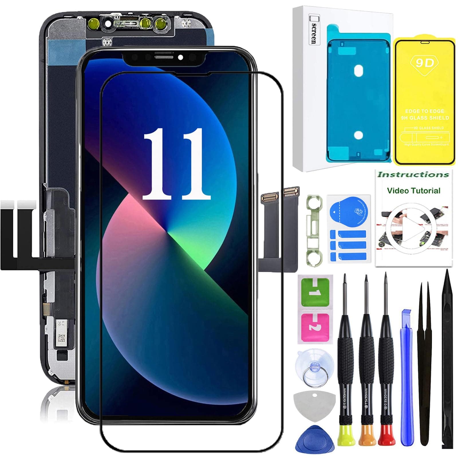 for iPhone 11 Screen Replacement,LCD Display 3D Touch Digitizer Assembly,Compatible with iPhone 11 Screen Replacement 6.1 inch (Model A2111, A2223, A2221) with Repair Tools and Screen Protector