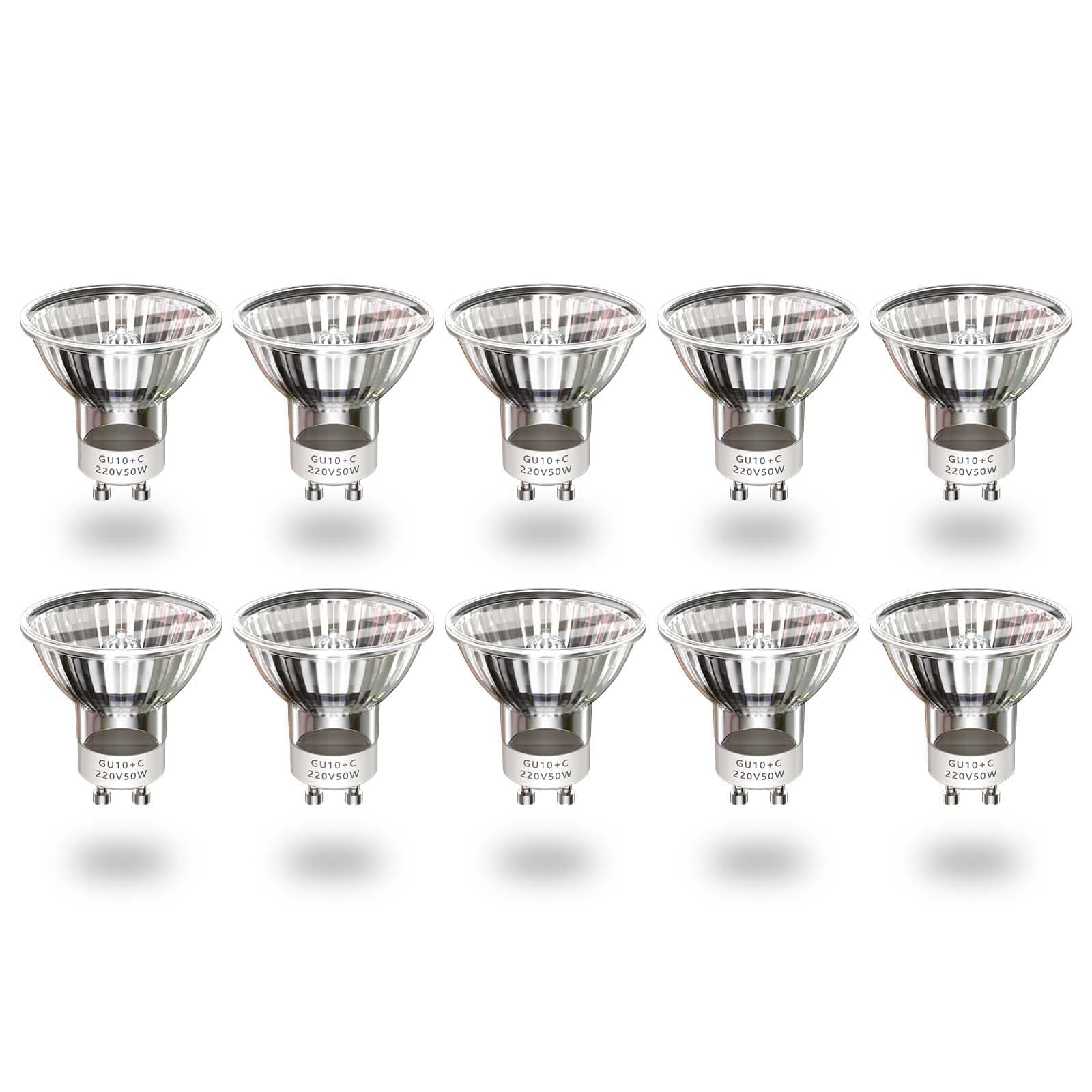 BrightArk GU10 Halogen Spotlight Bulbs, Dimmable GU10 Halogen Light Bulbs 50W Warm White 2800K, AC 220-240V 50 Watt GU10 Halogen Reflector Ceiling Light Bulbs (10-Pack)