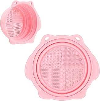 Makeup Brush Cleaner, Etercycle Foldable Silicone Brush Cleaner Bowl Srubber, Portable Washing Tools for Makeup Brush,Powder Puff,Sponge (Light Pink)