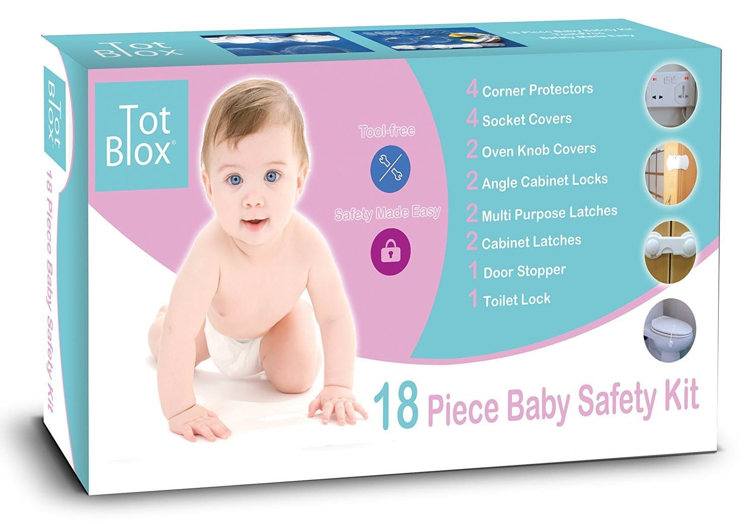 Baby Proofing Kit - Complete Home Protection: Cupboard Locks, Socket Covers, Corner Protectors, Toilet Locks, Door Stopper, Oven Covers - Tot Blox 18 Piece Baby Safety Set