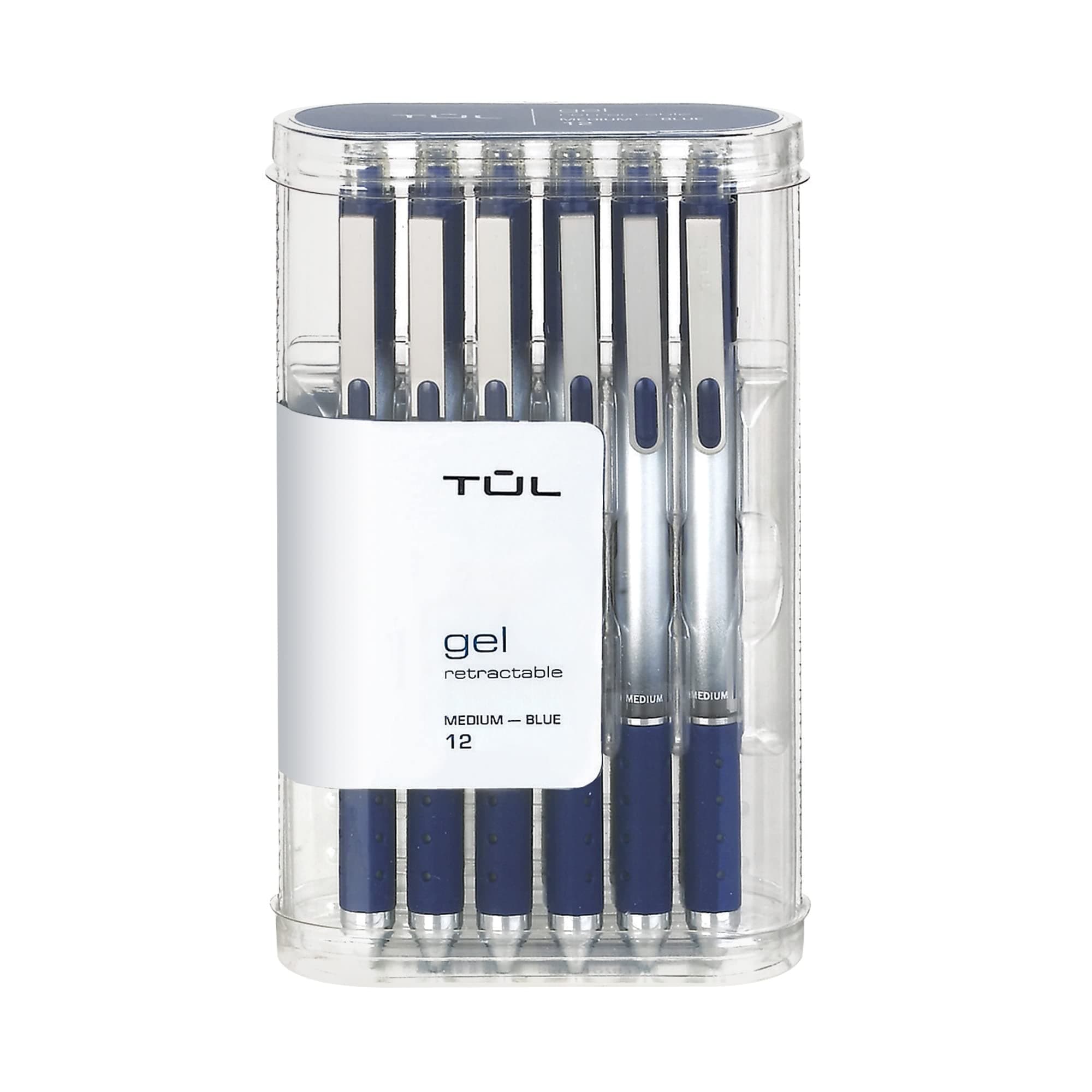 Gel Pens, Retractable, Medium Point, 0.7 mm, Gray Barrel, Blue Ink, Pack Of 12