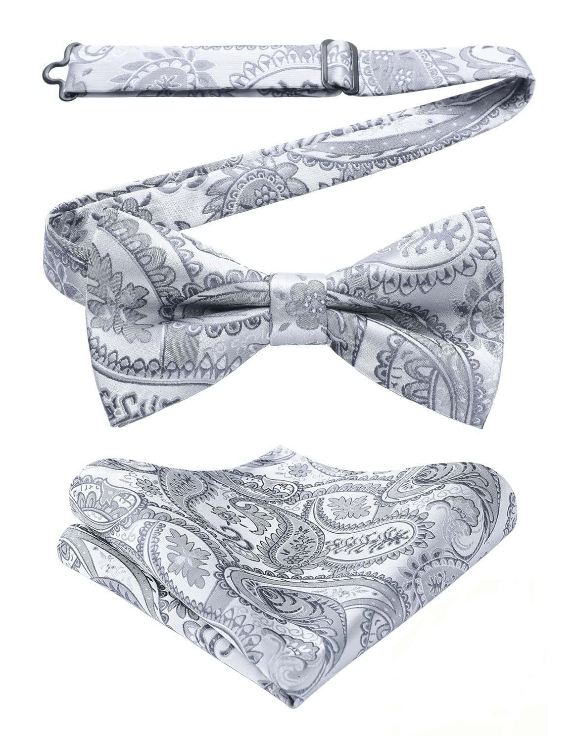 HISDERNMen's Solid Color Pre-tied Bow Tie Adjustable Tuxedo Two Layer Bow Tie and Pocket Square Set with Gift Box