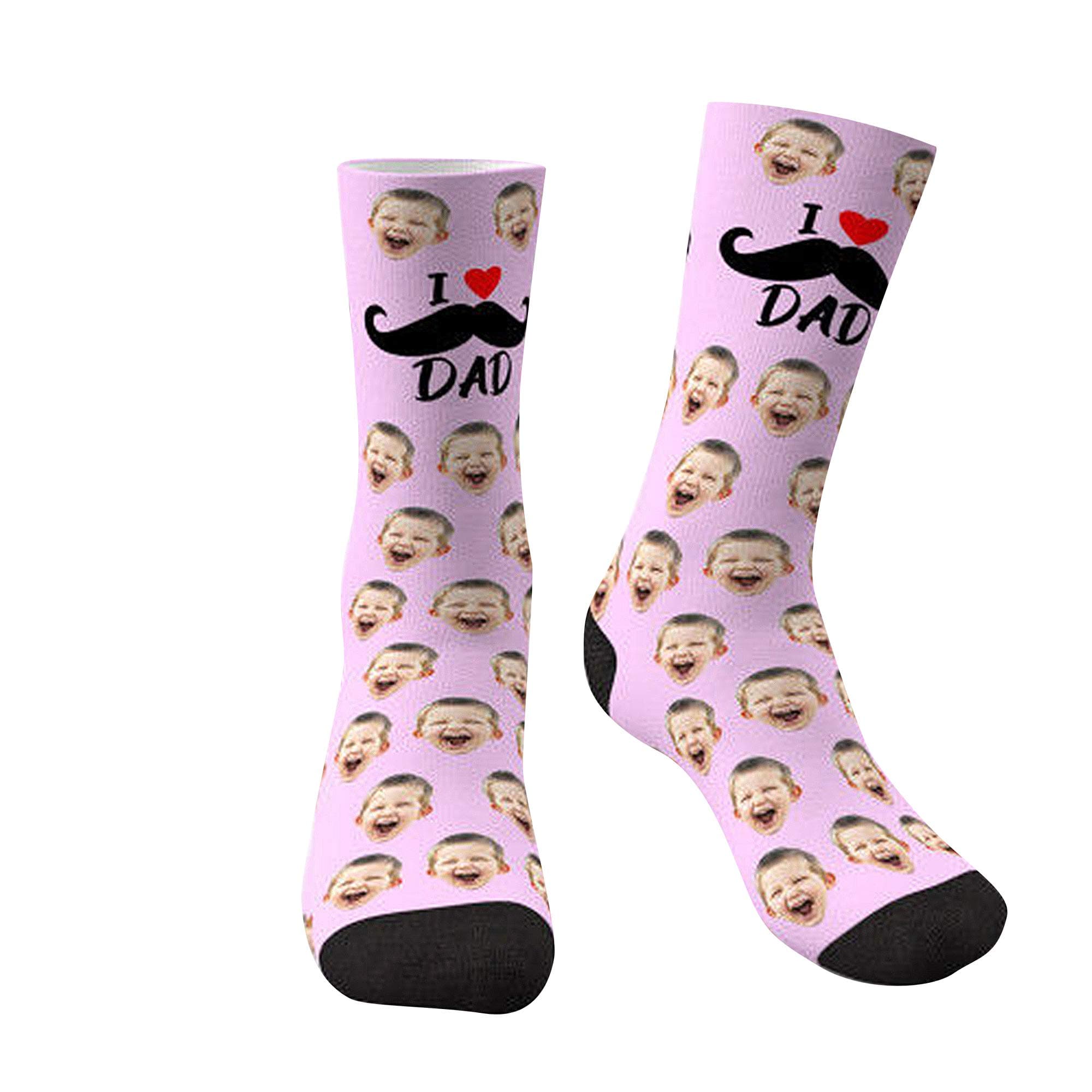 HACOOL Face Socks Personalised,Baby Photo Socks,Multiple Faces,Put Your Face on Socks for Men,Women,Customised Gift for Boy Girl(Pink)