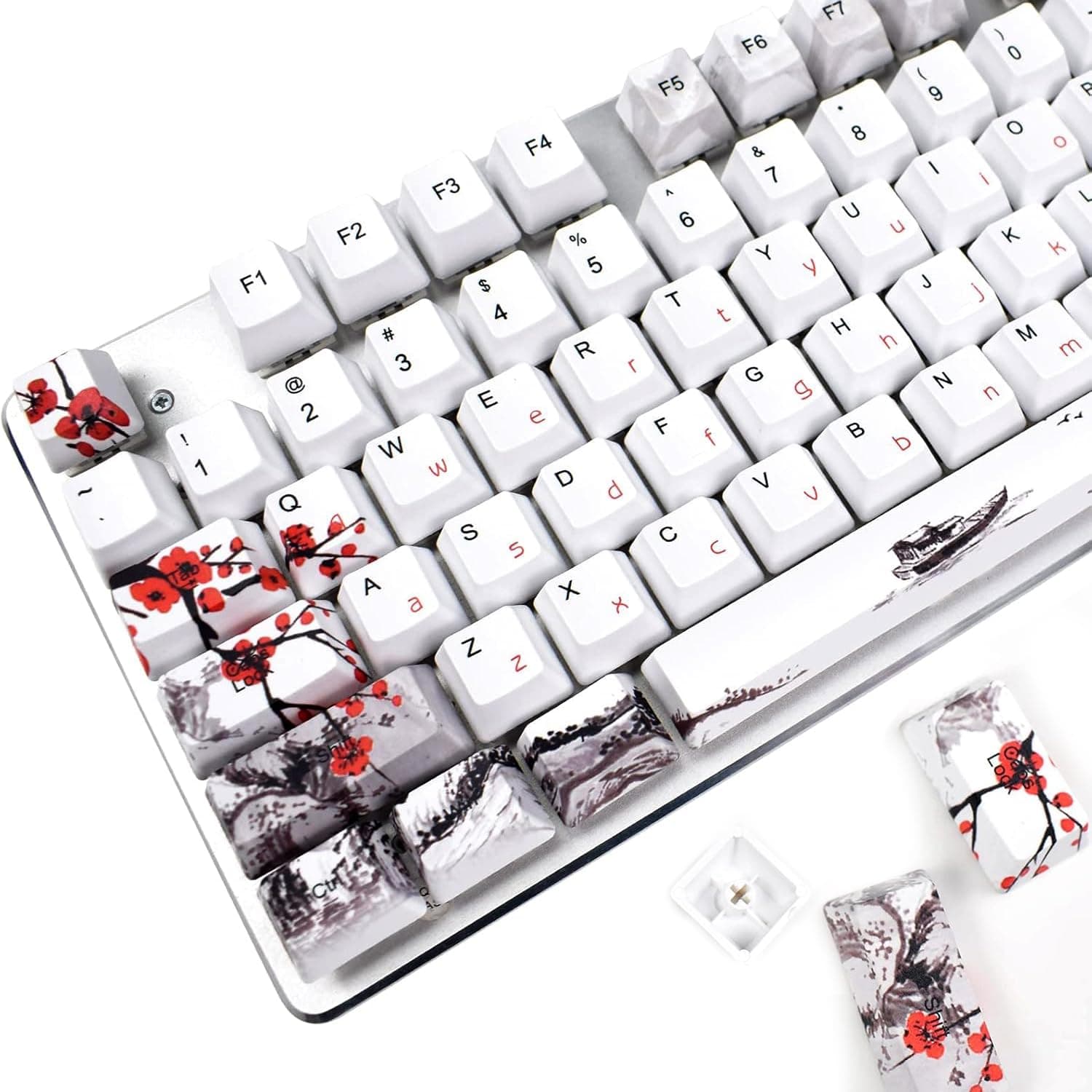 MOLGRIA Keycaps 110 Set for Full Size Mechanical Keyboard, Custom PBT OEM Profile Key caps Japanese Style with Keycap Puller for Cherry MX 104/87/71/61 60 Percent Keyboard(Plum Blossom)