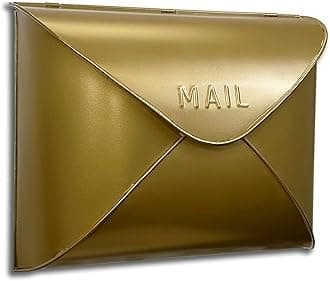 NACH Wall Mount Mailboxes, 12.5 x 10 x 5 inch Gold Finish Wall Mailboxes for Outside, Waterproof Mailboxes for Outside - Envelope Mailbox