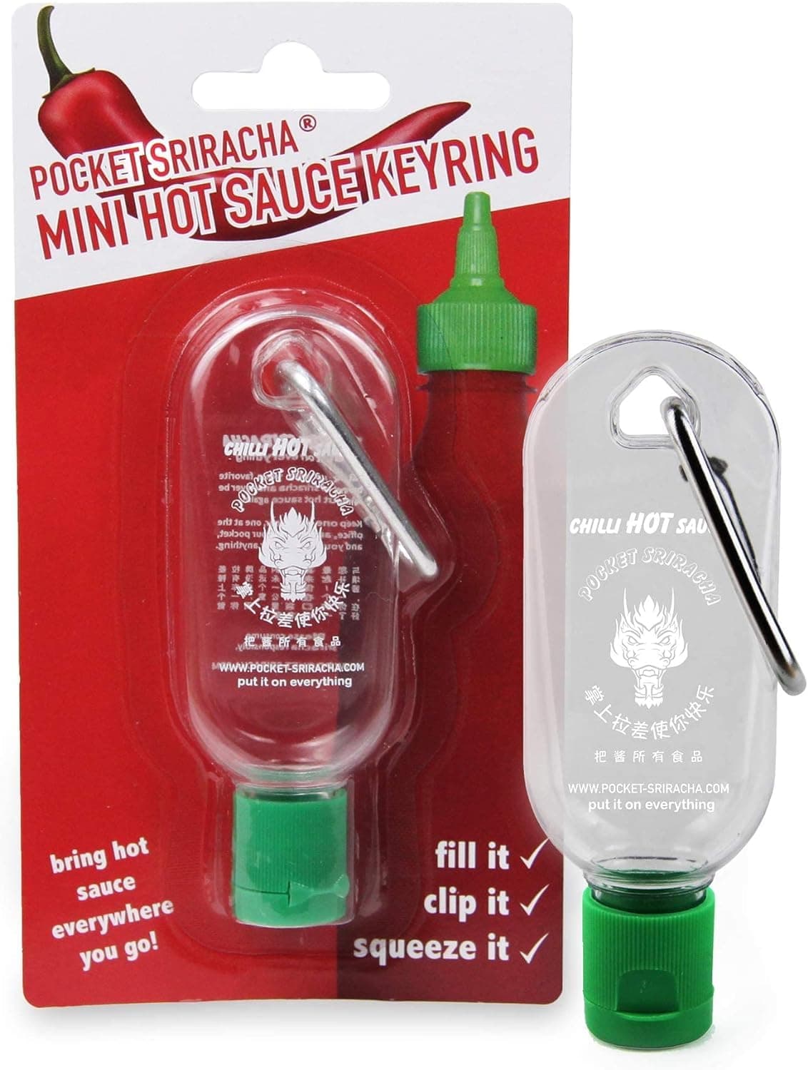 Pocket Sriracha Mini Sriracha Hot Sauce Bottle Keyring 1 PACK Bring Hot Sauce with you Everywhere - Great Chilli Sauce Gift (Shipped Empty)