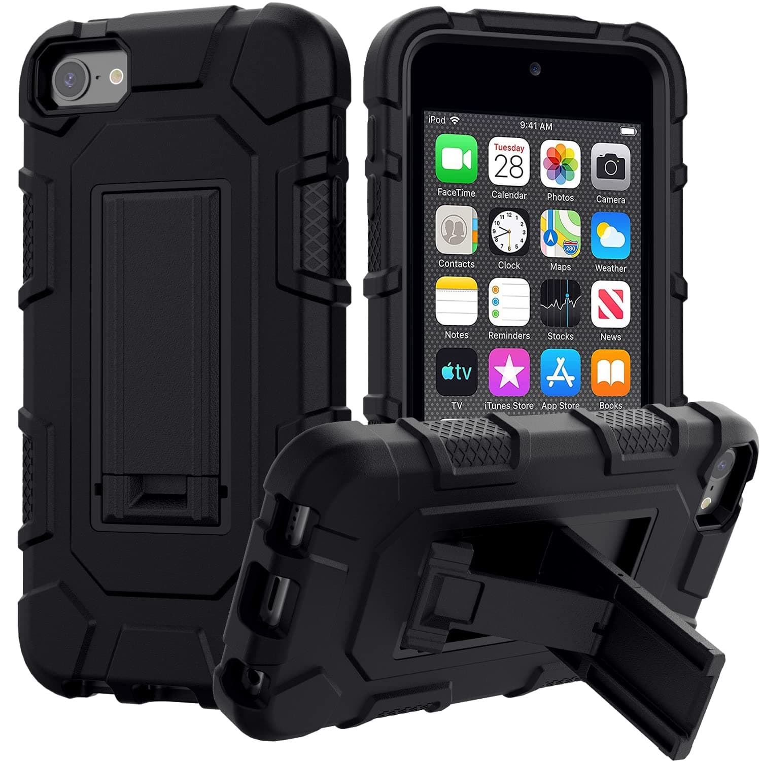 iPod Touch 7th / 6th / 5th Generation Case Heavy Duty Shockproof Rugged Cover for Apple iPod Touch 7/6/5 Generation Case Black