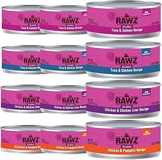 Natural Premium Canned Cat Wet Food Shredded -12 Pack Cans Variety Bundle -4 Flavors - (Tuna & Salmon, Chicken Liver, Tuna & Chicken, Chicken& Pumpkin) (5.5 oz Can Lid)