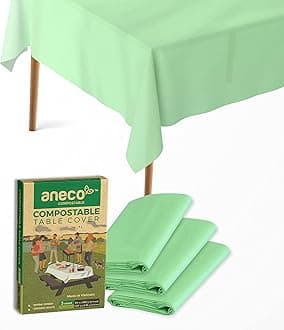 - 100% Compostable Tablecloths for Rectangle Tables (54''x108'', 3 Count) - Green Disposable Rectangular Tablecloth - Anti-Plastic Table Cover for Outdoor, Party, Picnic, Wedding