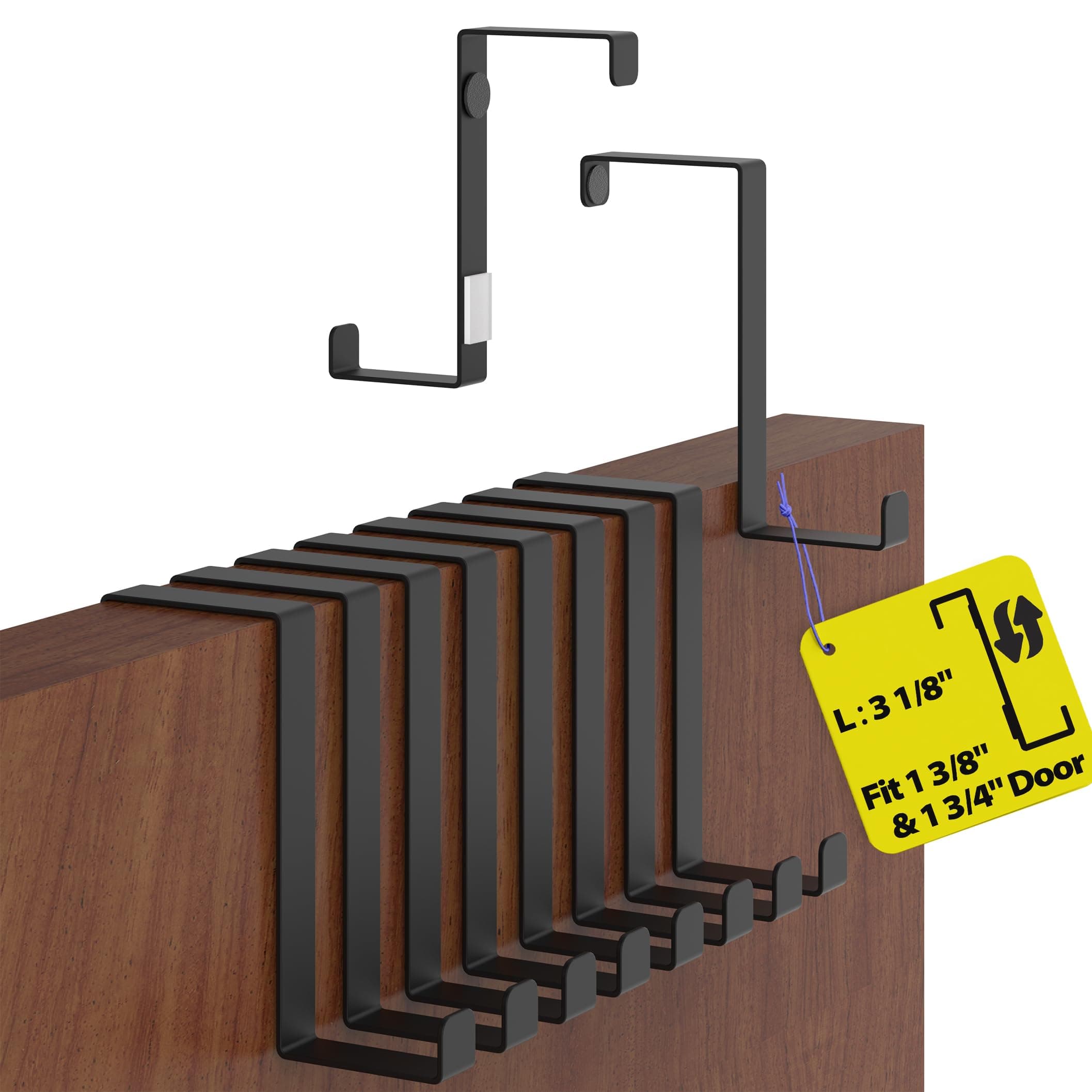 Menz Over the Door Hooks 10 Pack, 2-Sided Fits 1 3/8" & 1 3/4" Door, Bathroom Towel Hook with Anti-Scratch Pads, and Non-Slip Dots, L 3" Wreath Hanger Thin Overdoor Organizer Dorm Travel Essentials