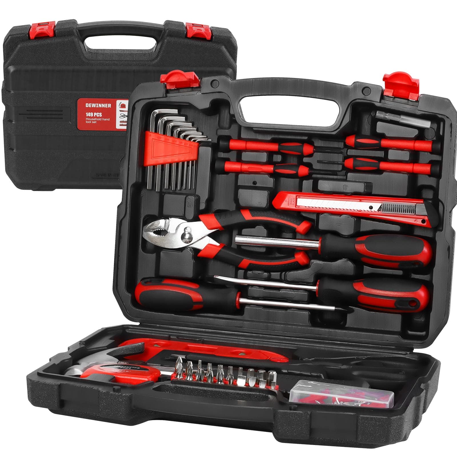 DEWINNER 149PCS Complete Home Tool Kit, Portable Household Tool Kits for Home, DIY Tool Box with Tools Included for Repair, Basic Hand Tool Sets for Men Women & Handyman & Beginner
