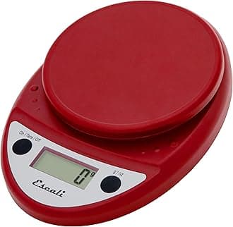 Escali Primo Digital Food Scale Multi-Functional Kitchen Scale and Baking Scale for Precise Weight Measuring and Portion Control, 8.5 x 6 x 1.5 inches, Warm Red