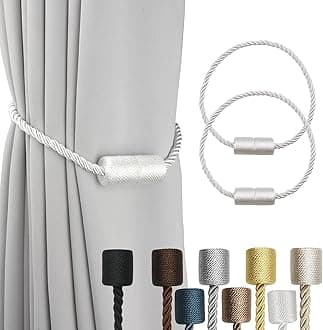 2 Pack White Strong Magnetic Curtain Tiebacks Outdoor Elegant Decorative Tie Backs Modern Rope Tiebacks for Drapes Window Curtain Holdbacks for Draperies