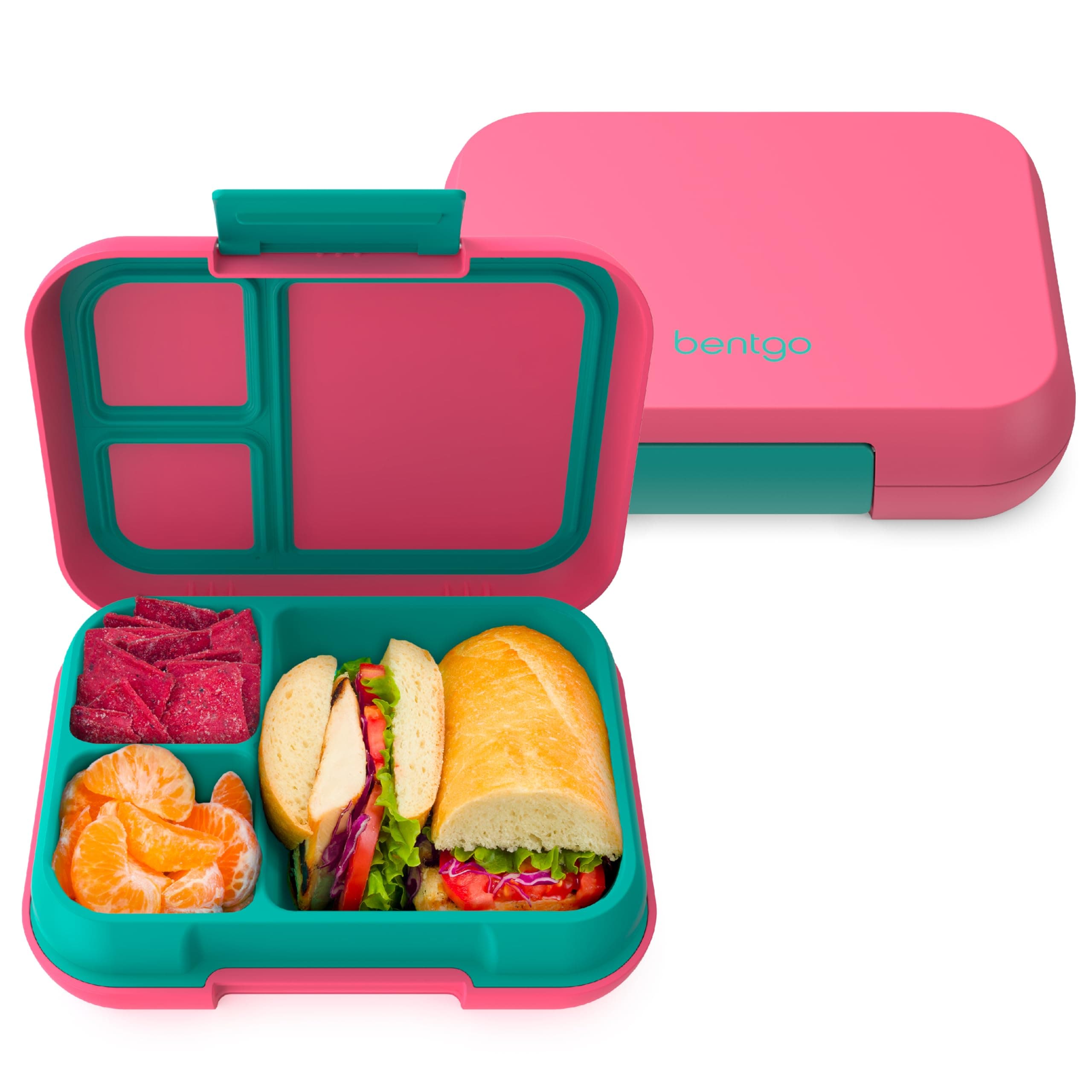 - Bentgo Pop - Leak-Proof Lunch Box & Removable Divider for Ages 8+ & Teens - Lunch Container Holds 5 Cups of Food; 3-4 Compartments; Microwave/Dishwasher Safe; 2 Year Warranty (Bright Coral/Teal)