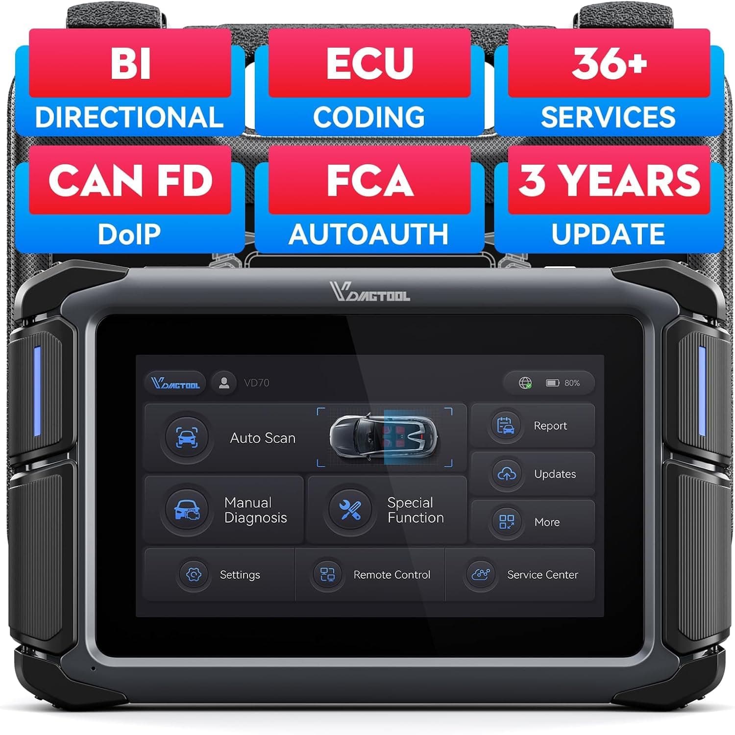 Bidirectional Scan Tool VD70, OBD2 Scanner Diagnostic Tool with ECU Coding, 36+ Resets, PMI, FCA AutoAuth, All System, CAN FD & DoIP, V.A.G. Guide, 3-Year Update