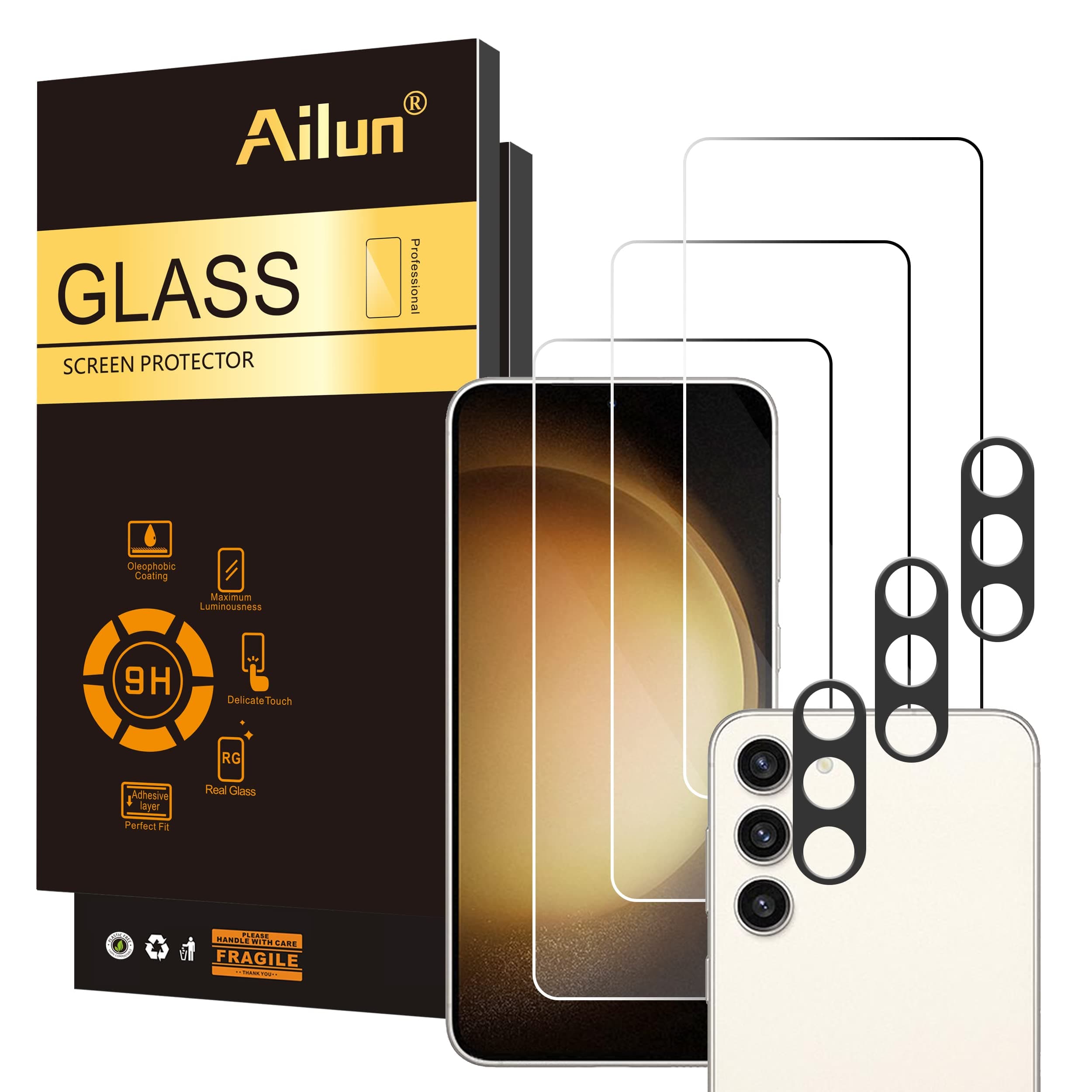 Ailun Screen Protector for Galaxy S23+/ S23 Plus [6.6 Inch] 3Pack + 3Pack Camera Lens Tempered Glass Fingerprint Unlock 0.25mm Ultra Clear Anti-Scratch Case Friendly [Not For S23 Ultra]