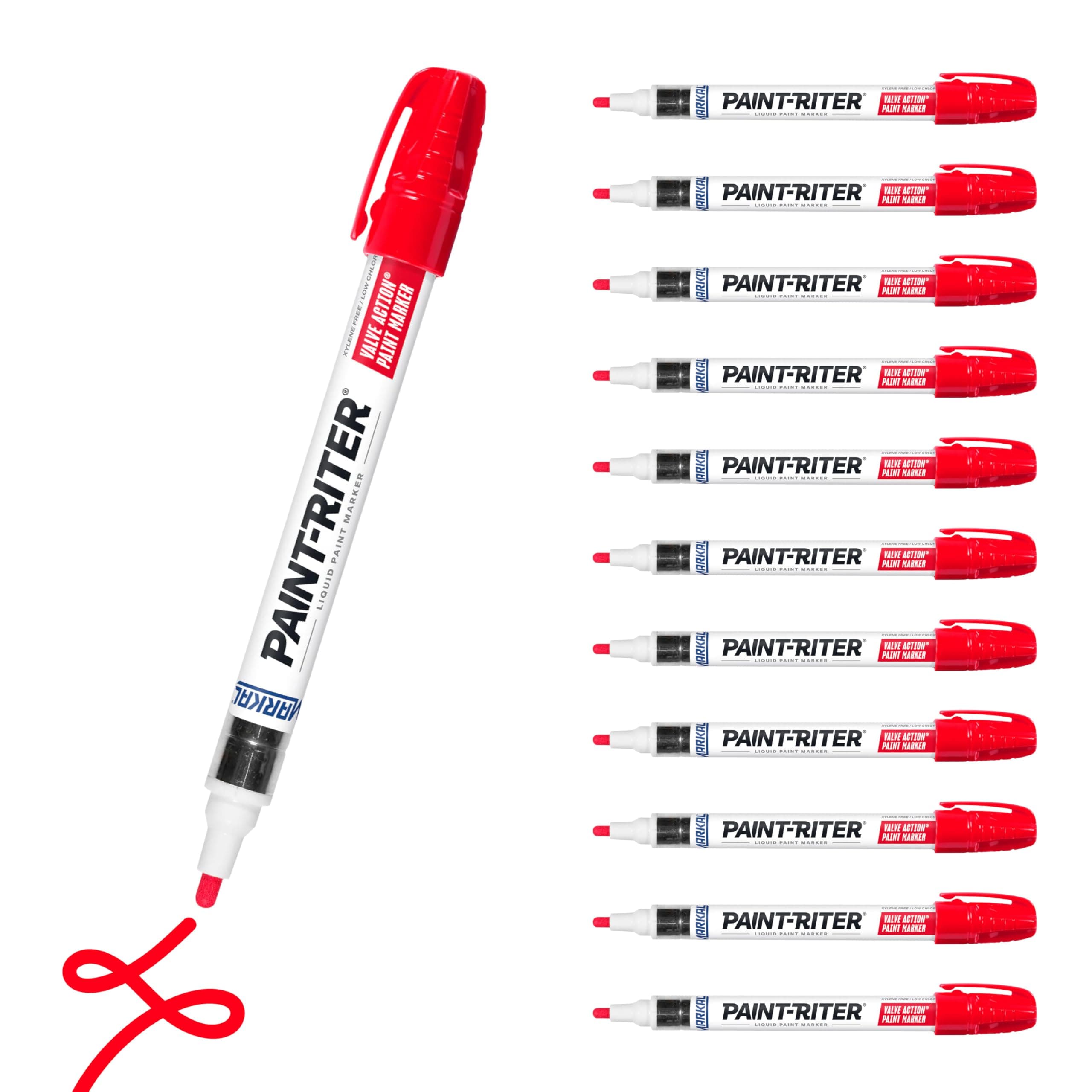 Markal 96822 Paint-Riter+ Valve Action Marker, Versatile Surface Compatibility, Bold Mark Size 1.8", Red 12-Pack
