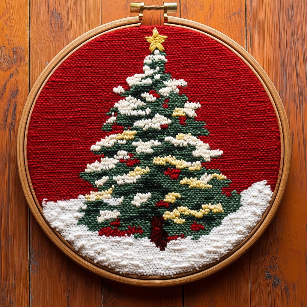 DIY Punch Needle Kits for Beginners Christmas Tree with Red with Hoop Embroidery Punch Needle Starter Craft Set Easy for Adults and Children Festival Gift and Decoration 20x20cm-3