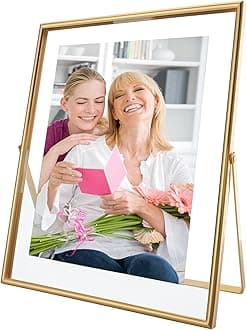 Gold Floating Frame (8 x 10 Inches, Vertical), Picture 7 x 9, 6 x 8, 5 x 7, Desktop Frame, Elegant Gift for Mother's Day, Wedding, Home and Office Decoration