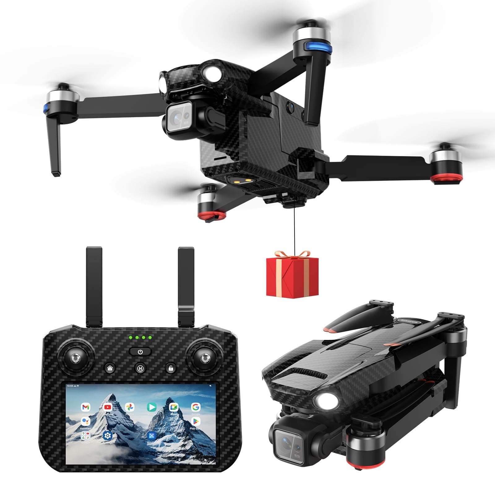 NewUpgraded Drones with Camera for Adults 4K, 3 Axis Gimbal Drone with Payload Release, Touch Screen Tablet Controller without Obstacle Avoidance, 5 Miles, 82 Minutes Long Battery, Time-lapse, Follow Me/Car, Carbon Fiber Feature Gift Drone