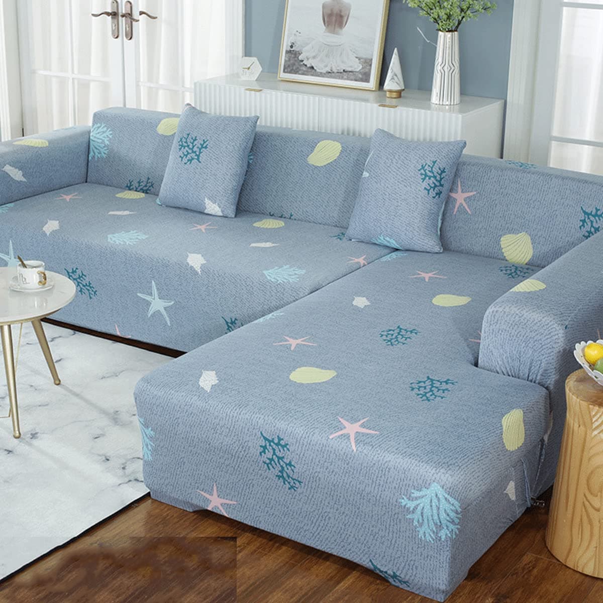 1 pcs Sectional Couch Covers, Printed L-Shaped , Stretch Couch Slipcovers for Sectional Sofa,Suitable for combined chaise longue cover (Pattern HSJ,Single seat )