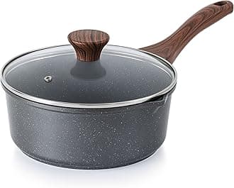 SENSARTE Nonstick Sauce Pan with Double Spout, 3.0 Quarts Swiss Granite Coating Sauce Pot with Lid Medium Kitchen Cooking Pot, Induction Comptable Saucepan, Free of Intentionally Added PFOA
