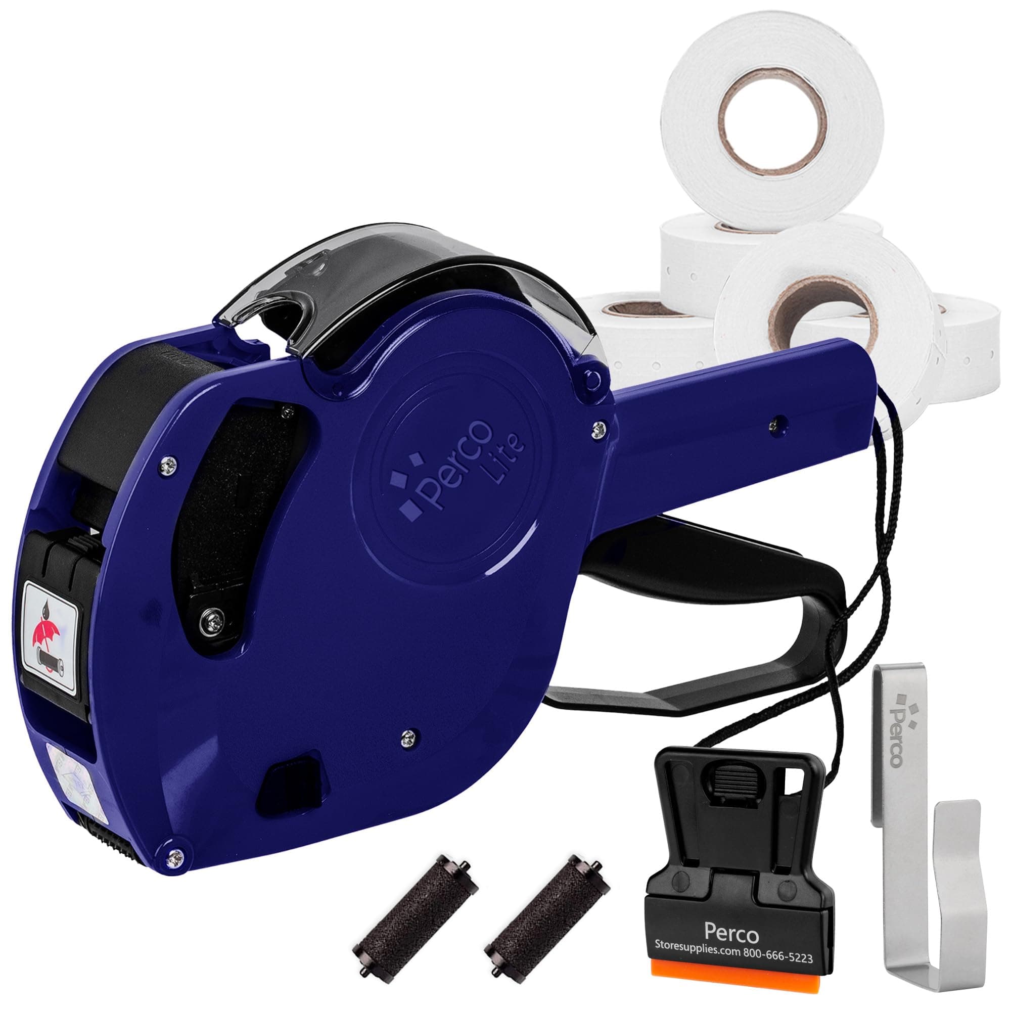 Perco Lite 1 Line Dater Gun with Labels Kit - Includes 5,000 Blank White Labels, 1 Gun Clip, 2 Ink Rollers, 1 Ink roll and Labels Pre-Loaded