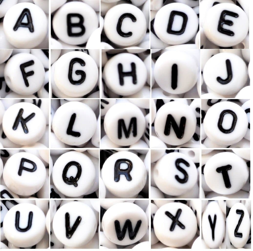 100 pcs Alphabet Letter Beads, Flat Round, 7x4 mm, Single Letter (White Single I)