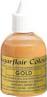Sugarflair Gold Metallic Glitter Edible Airbrush Colour - Edible Food Colouring Airbrush Paint for Cakes, Cupcakes, Icing and Cake Decorations - 60ml