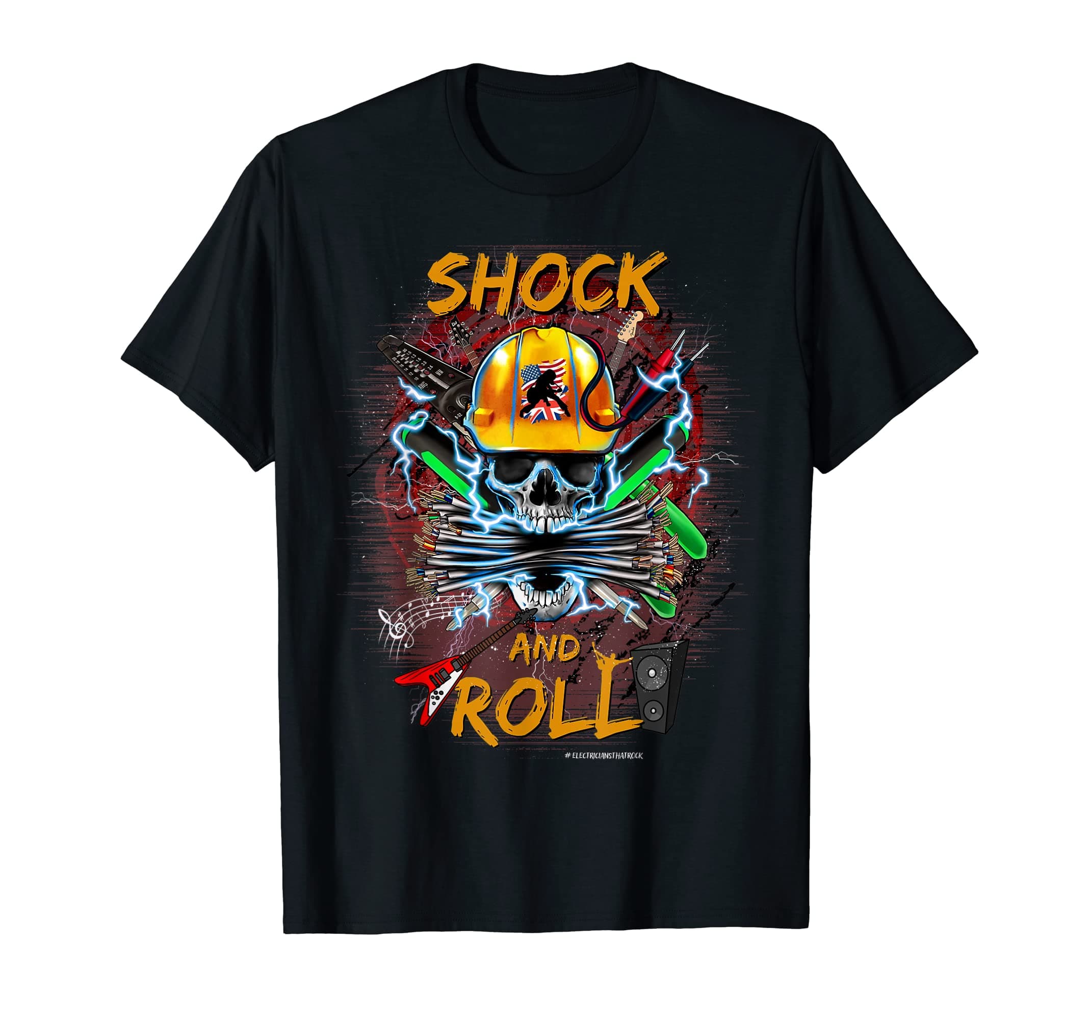 Rock and Roll Electricians DesignsFunny Rock and Roll Electrical Engineer Lineman Electrician T-ShirtOEKO-TEX STANDARD 100