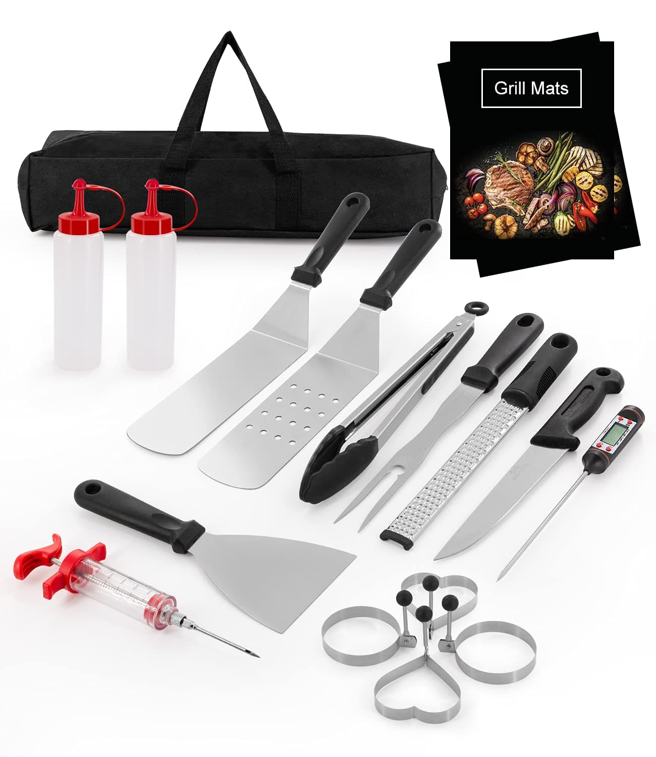 BIERDORFGriddle Accessories BBQ Grill Tools Set,18 Pcs Grill Set for outdoor blackstone,Professional grill utensils set with Spatula,Cheese Grater,Sc.Grilling accessories Gifts for Men and Women