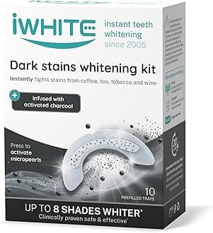 iWhite Dark Stains Dental Whitening Kit - 10 Gutters - Professional Dental Whitening, Removes Dark Spots Instantly and Refreshes Breath - Dental Whitening Activated Charcoal