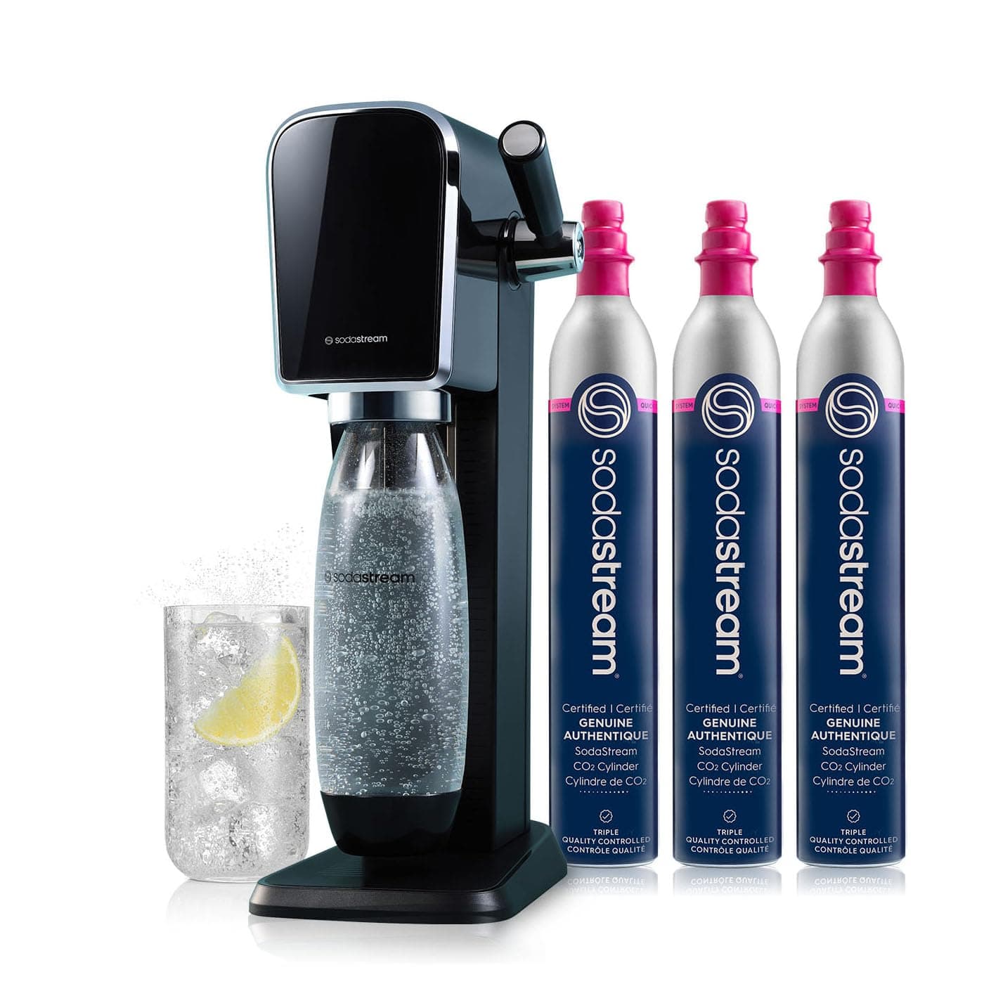 SodaStream Art Sparkling Water Maker Bundle in Black, with 3-Pack CO2 and Carbonating Bottle