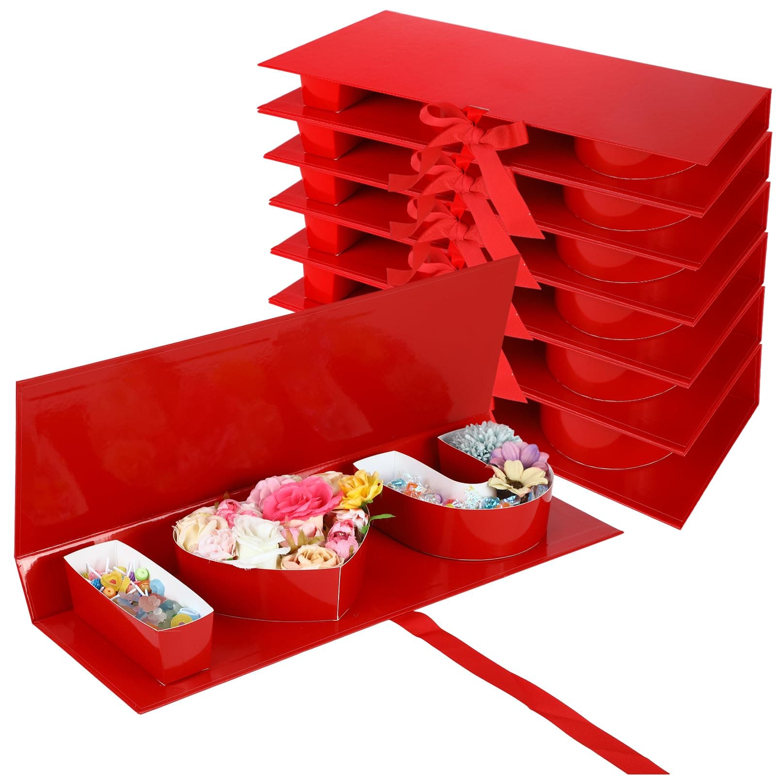 Ireer 6 Pack Empty Flower Gift Box I Love U Cardboard Letter Shaped Fillable Chocolate Strawberry Flower Packaging Box for Valentine's Day Mother`s Day Gifts, 17.7 x 6.1 x 1.97 Inch (I Love U, Red)