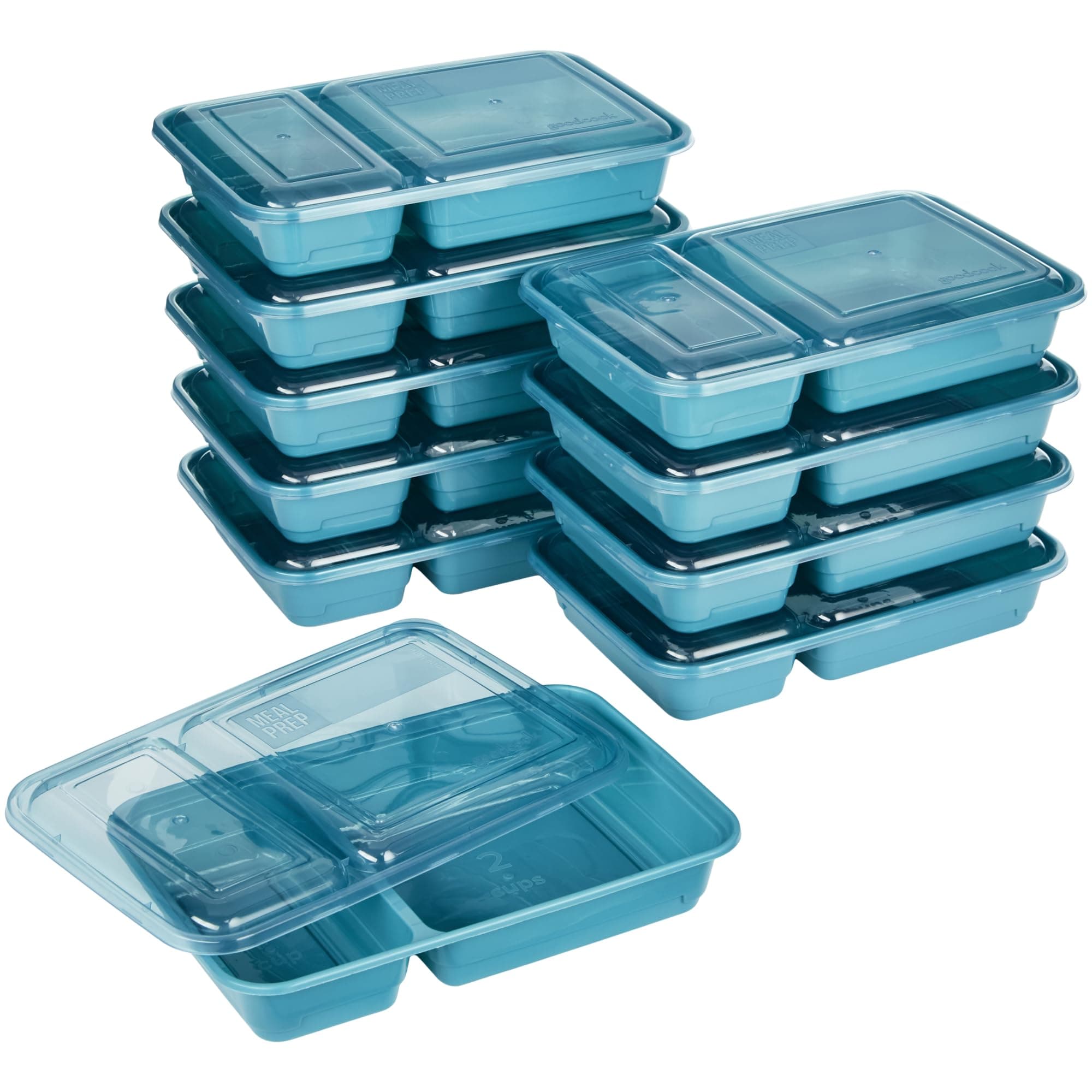 Meal Prep Rectangle Two Compartment 20-Piece, Teal, Made without BPA