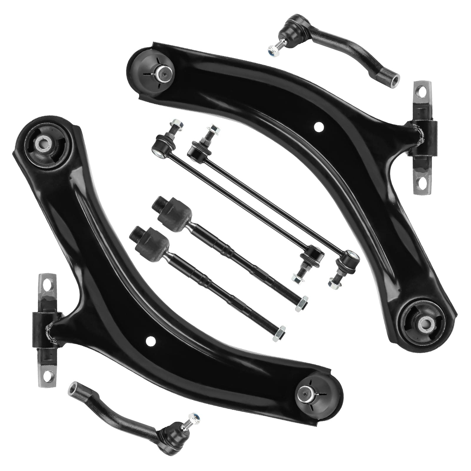 Front Lower Control Arm + End Link for Nissan Rogue 2008-2013 & Select 2014-2015, Sway Bar + Tie Rod, Driver & Passenger, Outer & Inner, 8Pcs Suspension Kit MS30194 MS30195 K750095 K750094