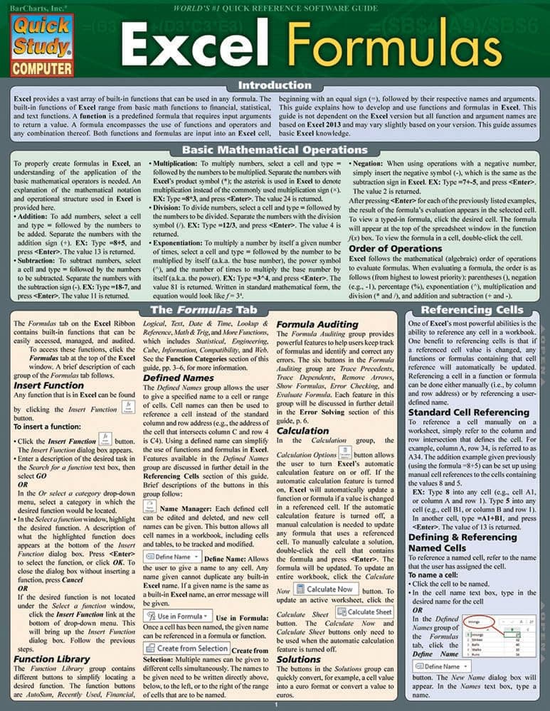 Excel Formulas (Quick Study Computer) Pamphlet – December 31, 2013