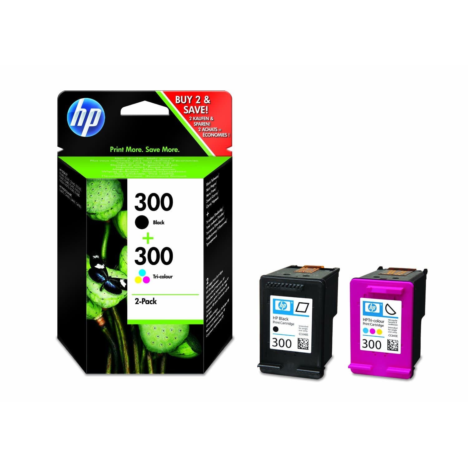 HP CN637EE 300 Original Ink Cartridges, Black and Tri-Colour, Multipack - Packaging May Vary