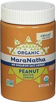 MaraNatha Organic Creamy Peanut Butter Spread, No Stir, Natural, No Sugar or Salt Added, Gluten Free, 16 Ounce Jar