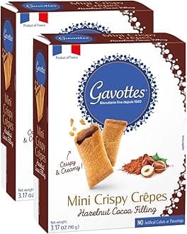 Gourmet French Filled Mini Crispy Crepes - with Rich Cocoa Hazelnut Filling 2 Pack | Crispy Crepes for Chocolate Crepe Lovers | Gavottes Mini Filled Crispy Crepes From France (2 x 3.17oz/90g)