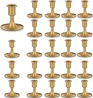 Candlestick Holders Taper Candle Holders, Romadedi Gold Candle Stick Candle Holder for Table Centerpiece, Wedding Reception, Festive Christmas Mantel Decoration or Home Decor, Set of 24
