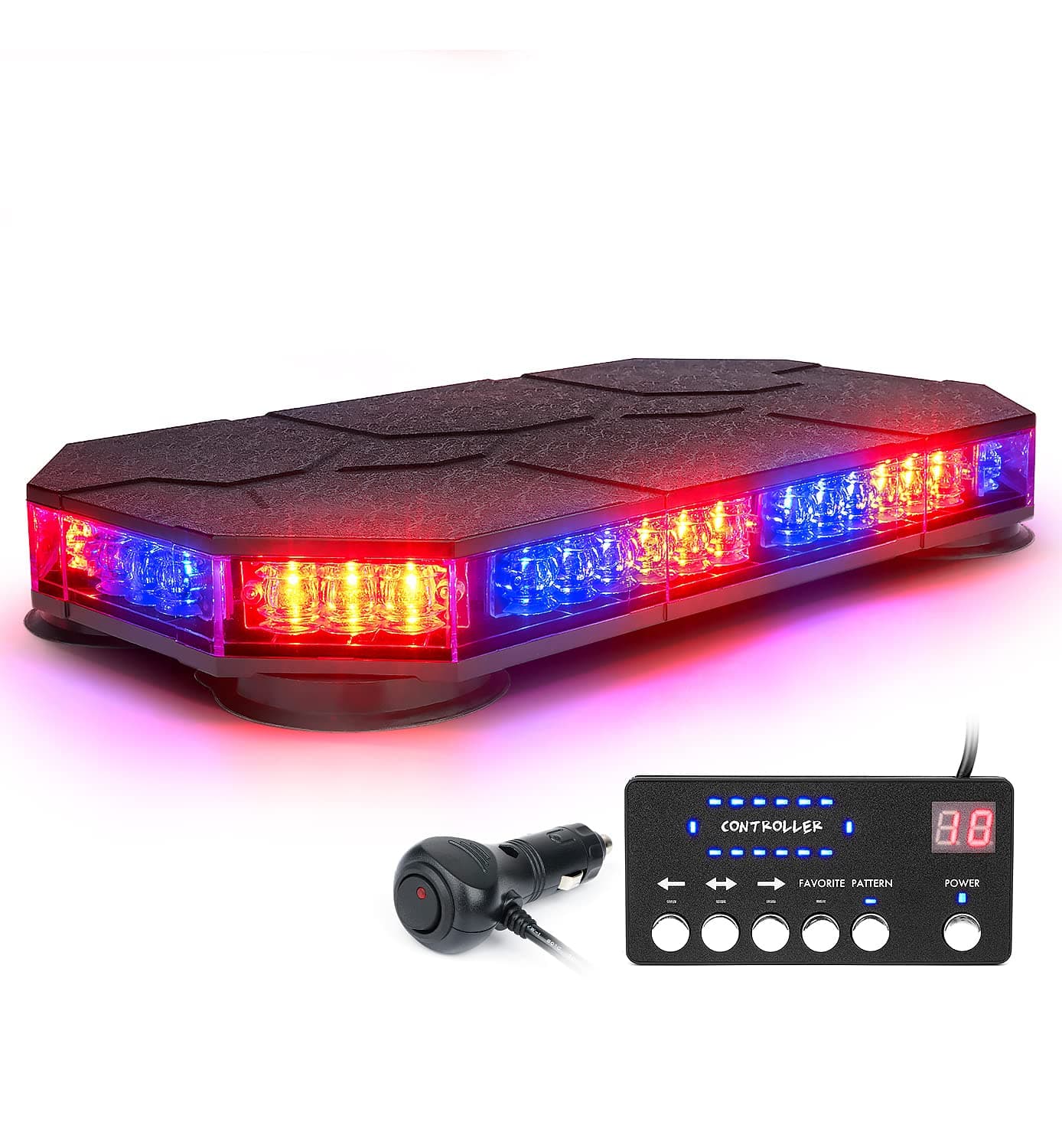 LUMENIX LED Rooftop Strobe Beacon Lights Bar w/Controller Magnetic Emergency Traffic Warning Security Caution Police Cop Lights for First Responder Vehicle Trucks Car - Red Blue (Patent Design)