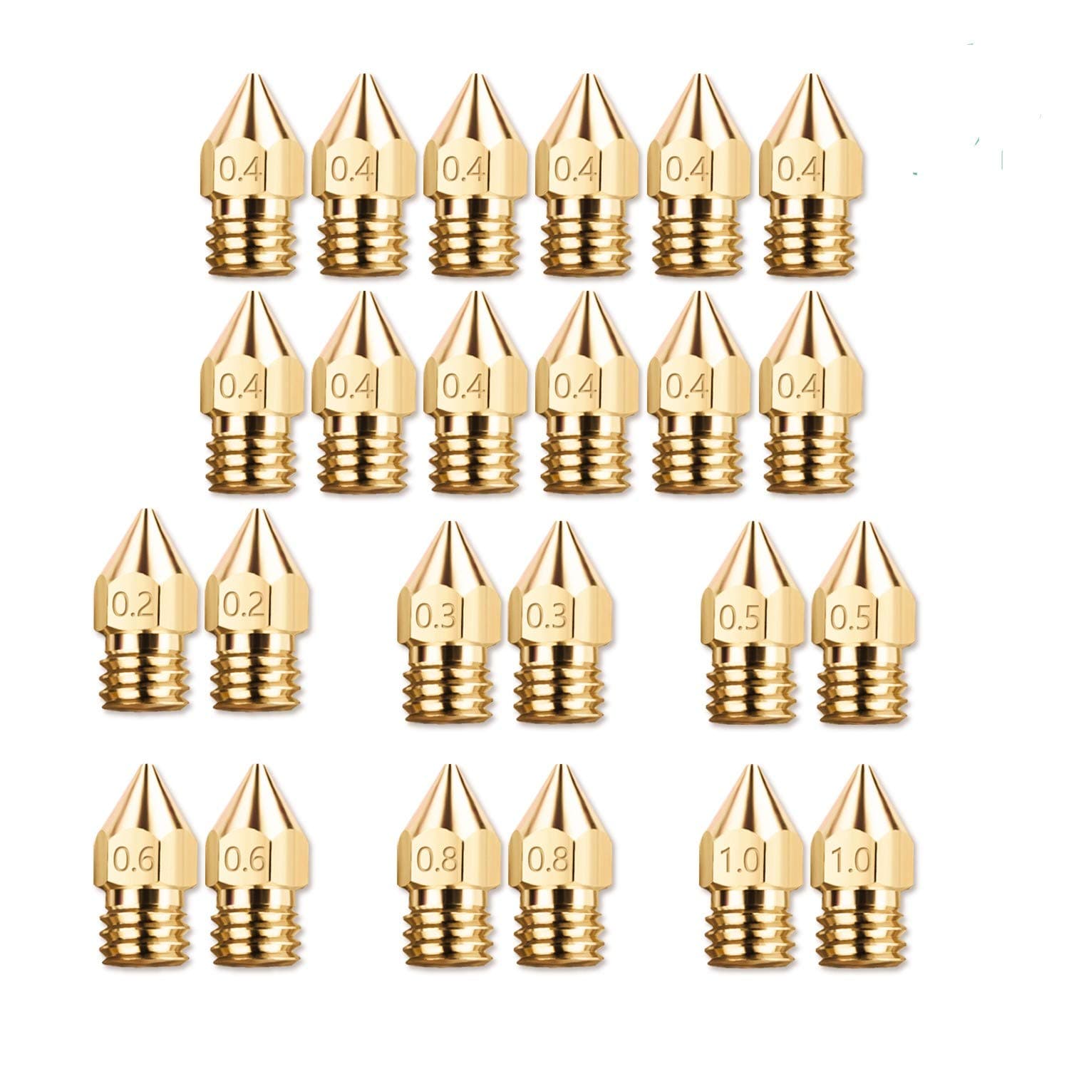 24 Pack 3D Printer Extruder Nozzle 0.2mm 0.3mm 0.4mm 0.5mm 0.6mm 0.8mm 1.0mm with Free Box for Makerbot Creality CR-10