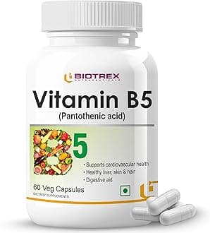 Biotrex Nutraceuticals Vitamin B5 (Pantothenic acid) Supplement | Daily 100% RDA | Energy & Metabolism | Nerve Health | Healthy Cholesterol Levels | Hair, Skin & Nails | Lab Tested | 60 Veg Capsules