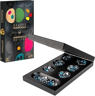 Legacy Deluxe Mancala Classic with Folding Wooden Board and Colored Glass Stones, Family for Ages 8 and up