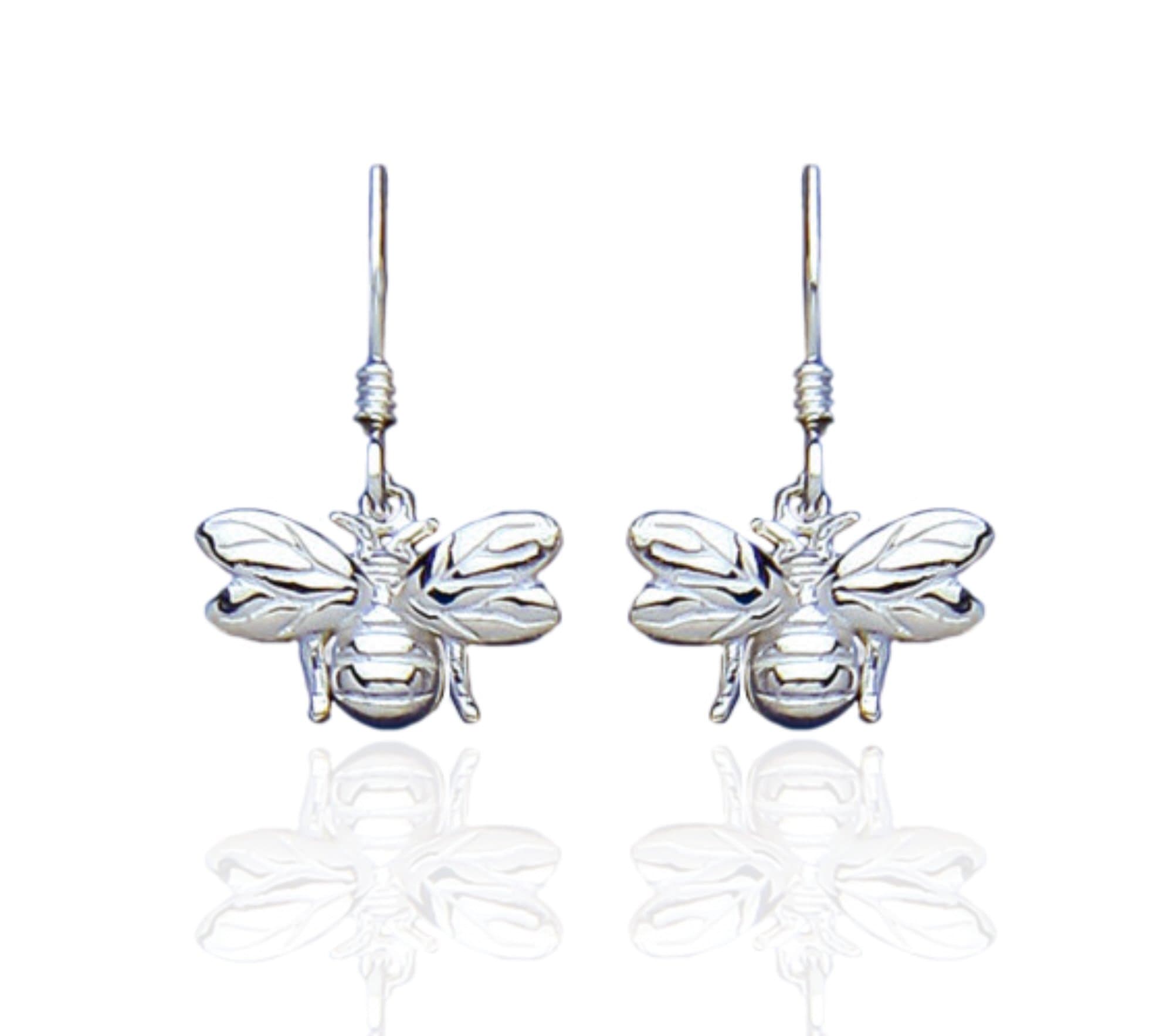 925 Sterling Silver Honey Bee Earrings. Marquise.