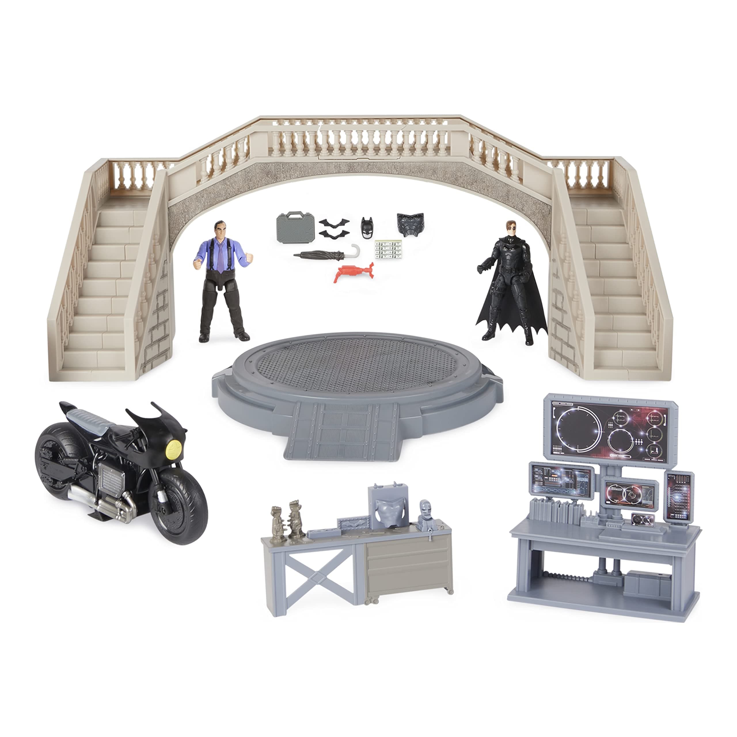Batman Batcave with Exclusive Batman Action Figure, Penguin and Batcycle, Kids Movie Collectible Toys for Boys Ages 3 and Up