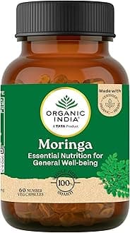 A TATA Product - Organic India Moringa Capsules - 60 Veg Caps, Essential Nutrition Superfood, Helps Naturally Boost Energy Level, Improves Stamina, Rich In Vitamins & Minerals, GMP & NPOP Certified Organic