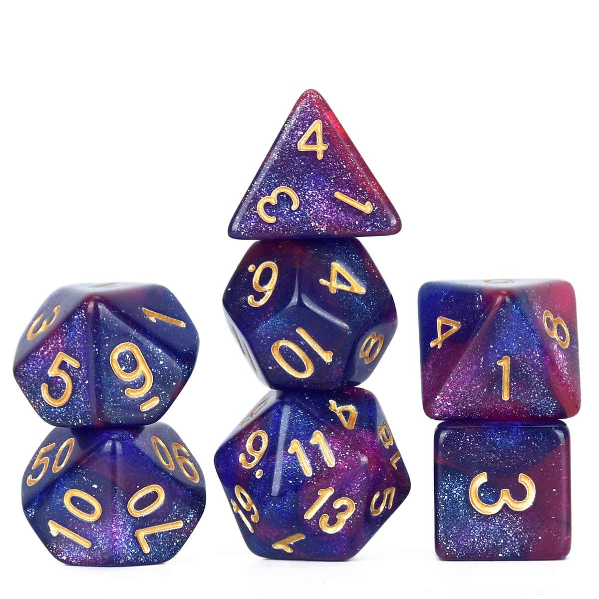 FLASHOWL Polyhedral Dice DND Dice Starry Sky Dices Milky Way Dice Games Table Games Dice Set D20, D12, D10, D8, D6, D4 and DND RPG MTG Dice Gaming Dice(7 Pieces Blue Purple)
