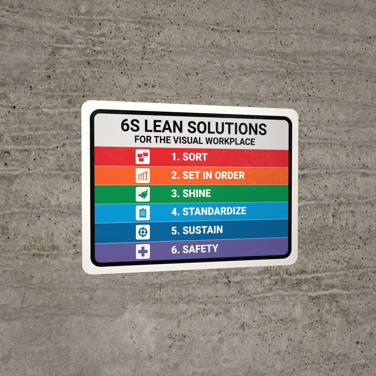 6S Lean Solutions for The Visual Workplace Sign Sticker, PVC Waterproof Sticker